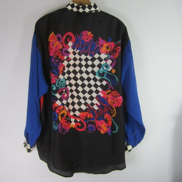 Carole Little 10 LS Colorblock Floral Silk Shirt - Picture 2 of 12